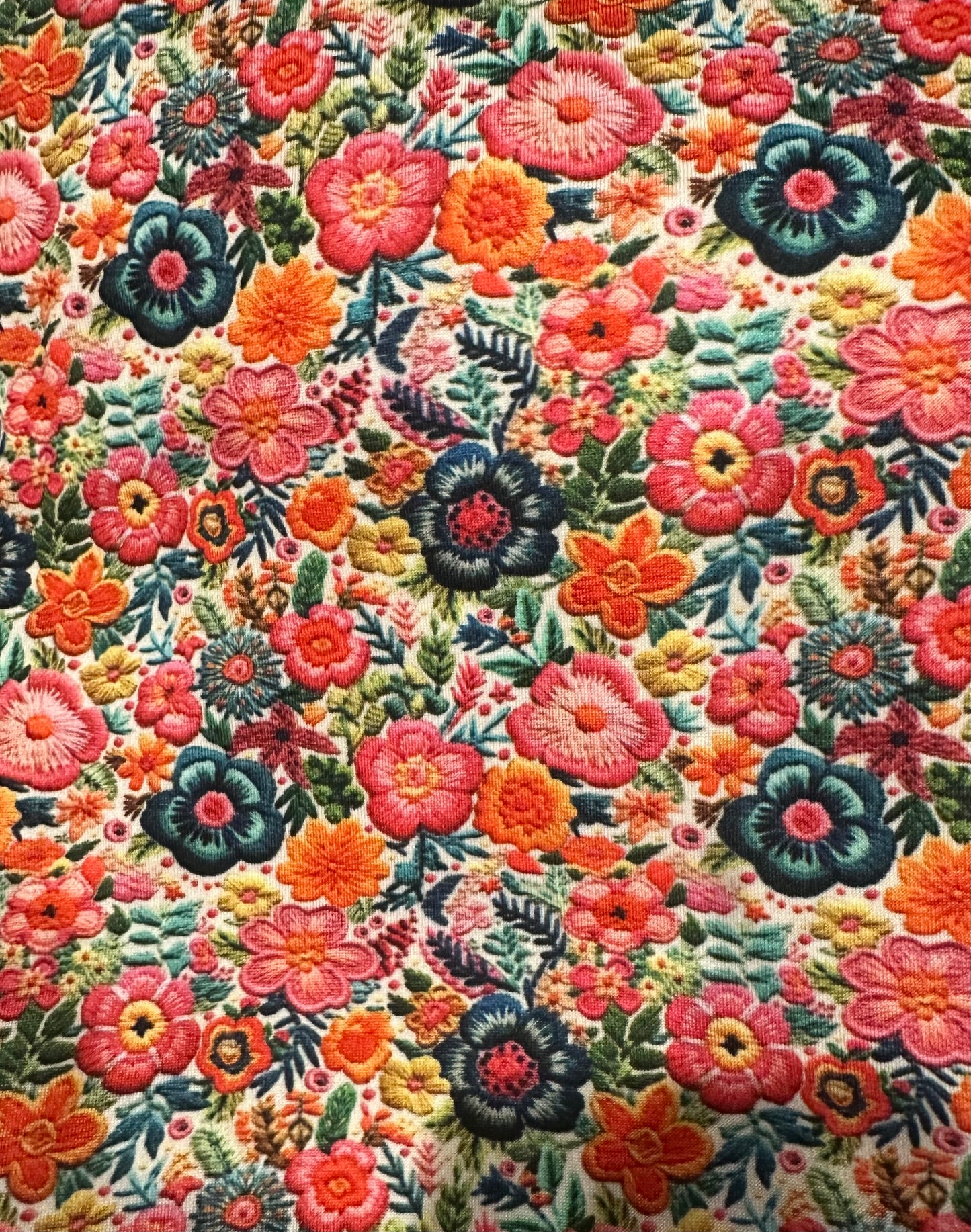 Hello Dollies Bright Embroidered Flowers Print