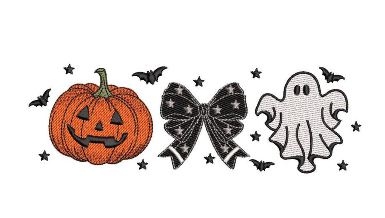 Pumpkin, bow and ghost