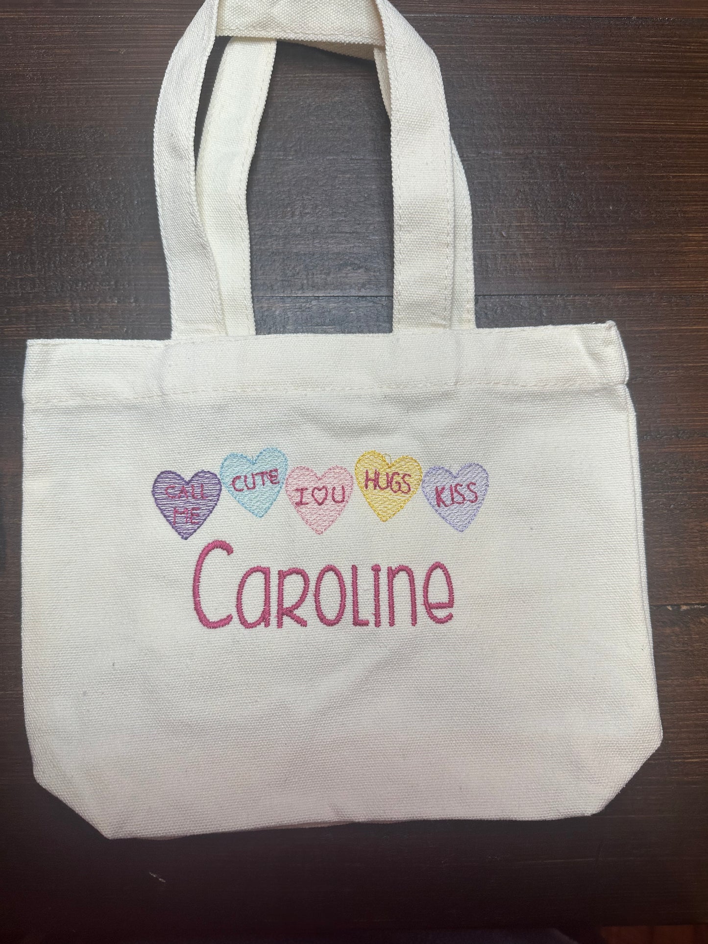 Small canvas bag with conversation hearts