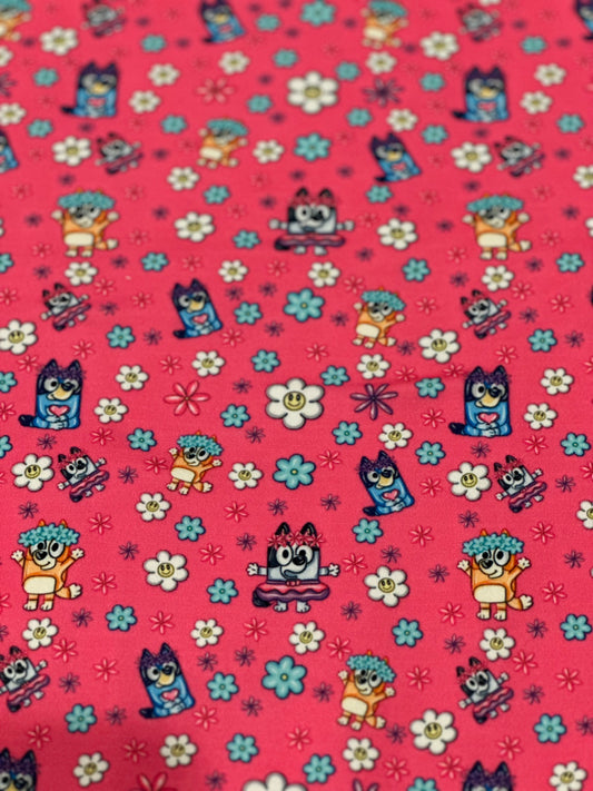 Pink Blue Dog Floral