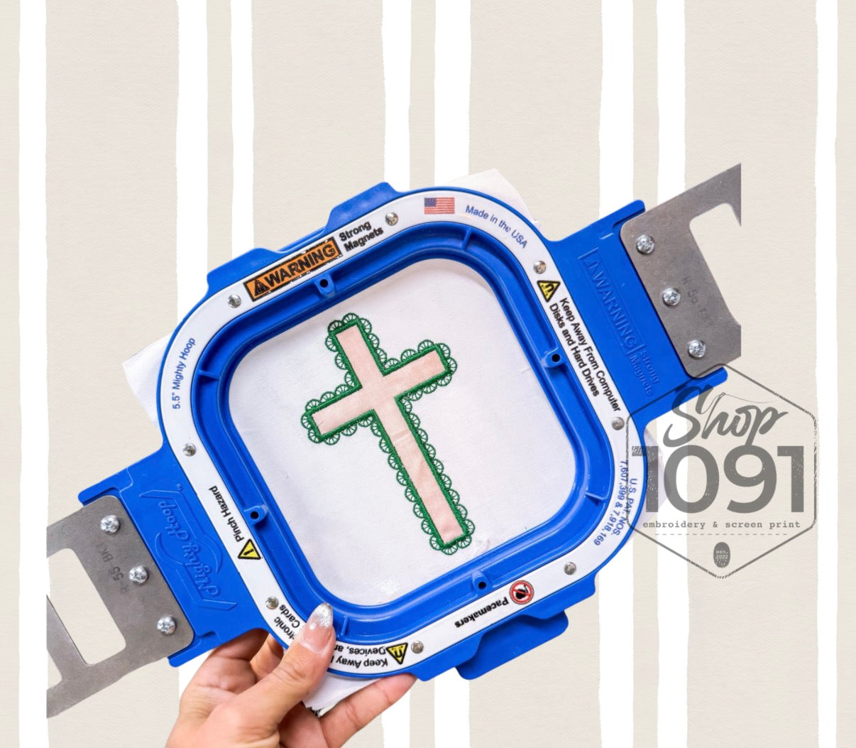 Scalloped applique cross