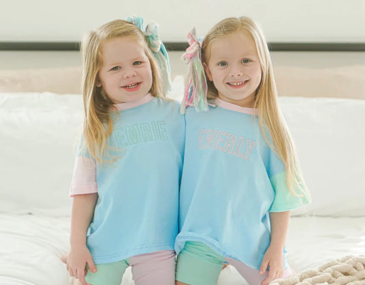 Light blue color block shirt/set