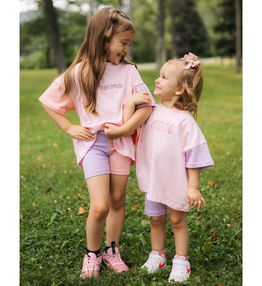 Light pink color block shirt/set