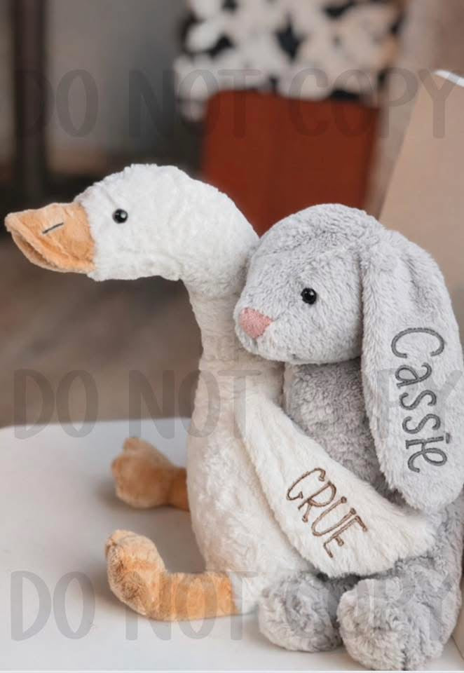 Embroidered  Weighted Bunny or non weighted White Goose