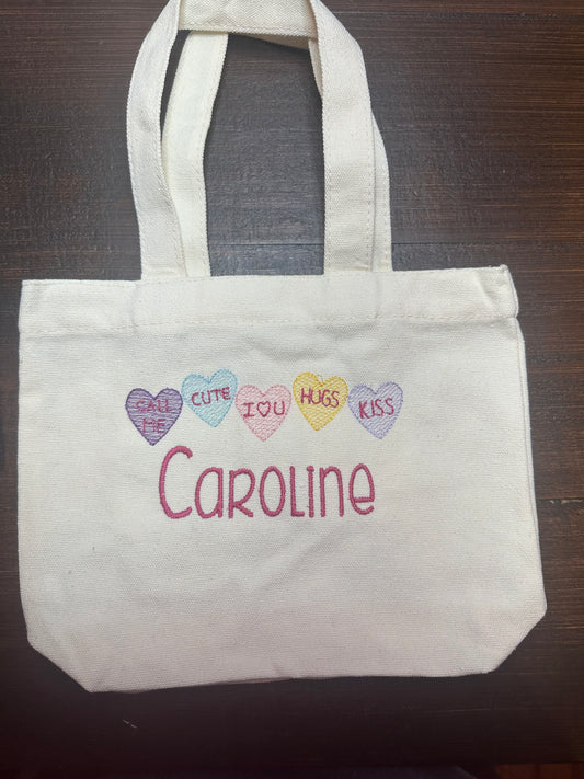 Small canvas bag with conversation hearts